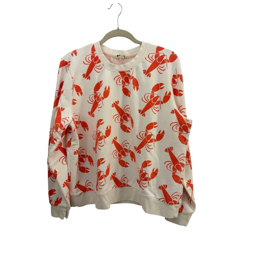 Boden Hanna Lobster Print Crew Neck Sweatshirt L 100% Cotton Nautical Beachy - Picture 9 of 9